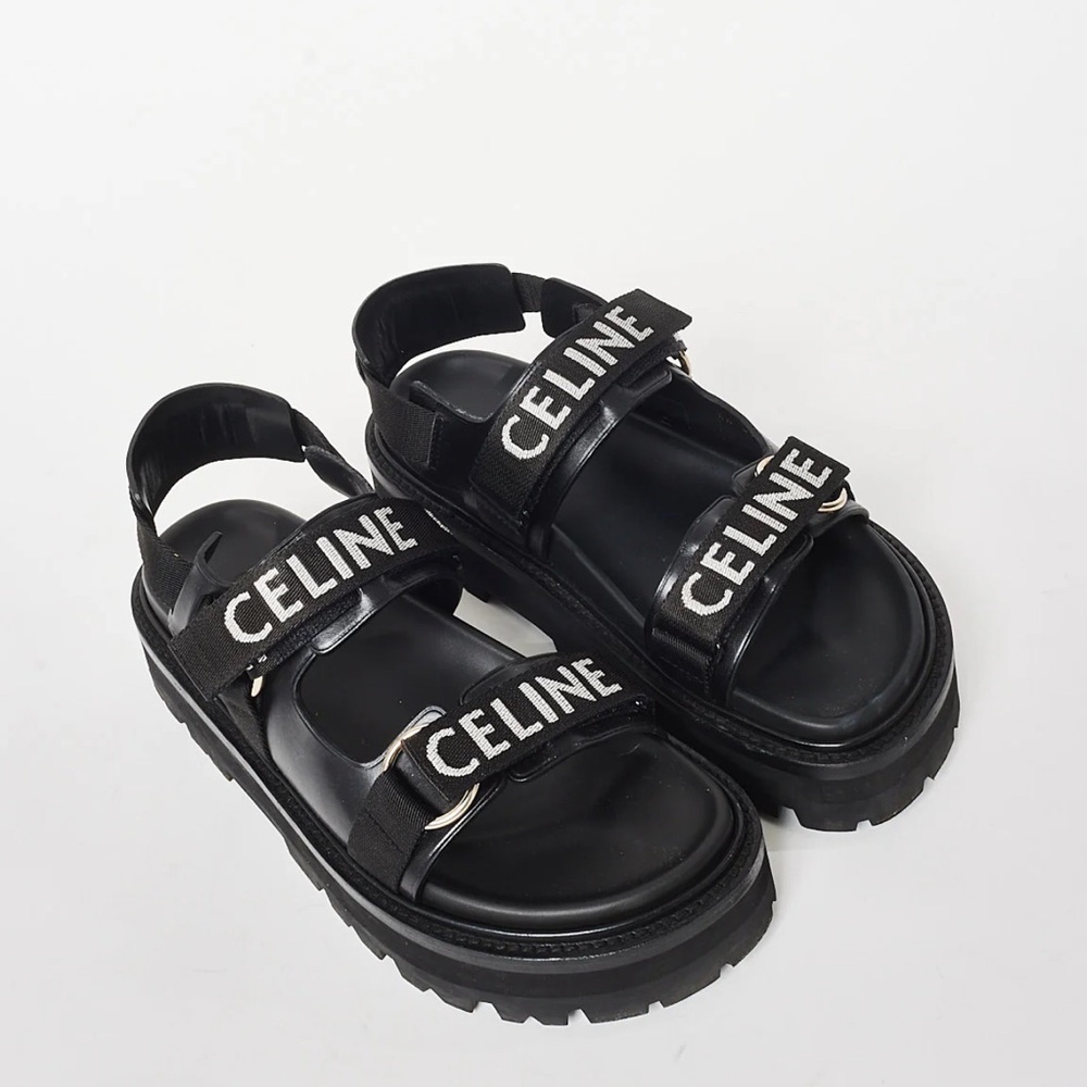 Celine | Logo Print Lug Sole Dad Sandals | Size 10